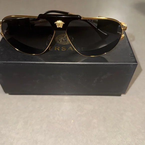 Versace Gold and Black Aviator Sunglasses